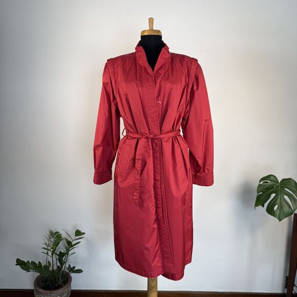 Vintage 80s Full Length Red Nylon Raincoat | Removable Quilted Liner, J Gallery - Picture 1 of 11